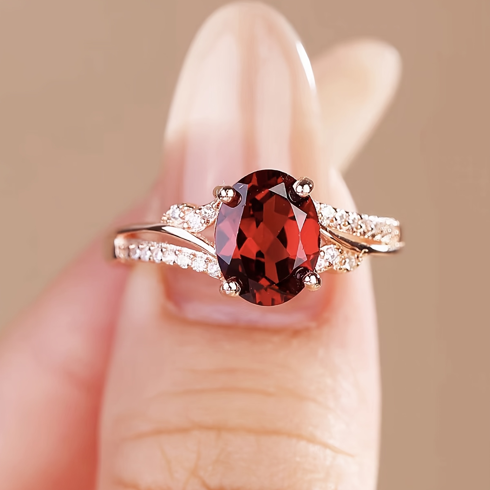 Women's Rose-Golden Tone Twisted Open Ring with Synthetic Zirconia